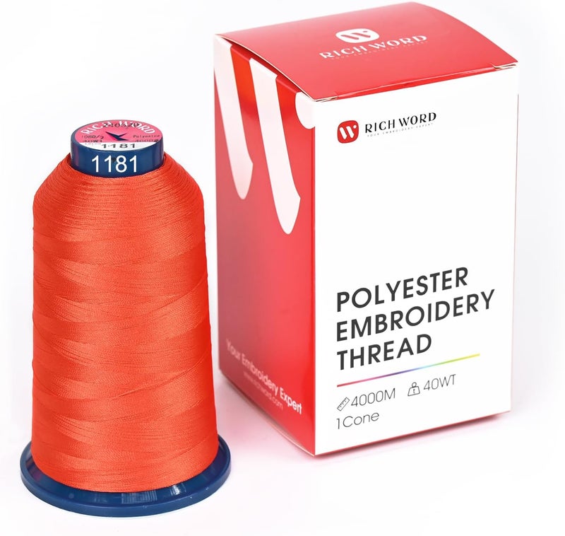 Poolin Richword Selected Red Embroidery Thread 4000M(4374Y) 40WT Polyester Thread 100 Colors Selected for Commercial Multi Needles and Single Needle Embroidery Machine 1181 - Image 1